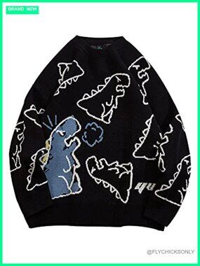 Dinosaur Graphic Oversized Knit Sweater Casual Streetwear Pullover